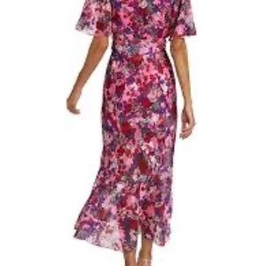 VGUC Tanya Taylor pink floral flutter sleeve midi wrap dress size 14 🌸💖